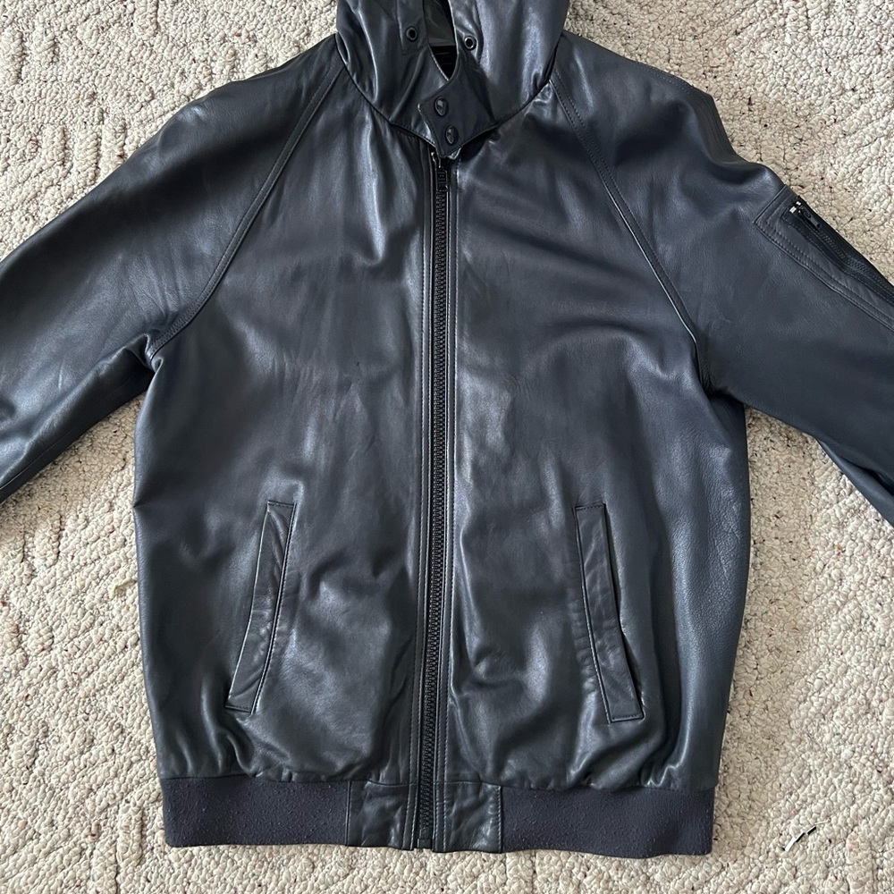 Marc Jacobs. Leather Hoodie. Navy. L